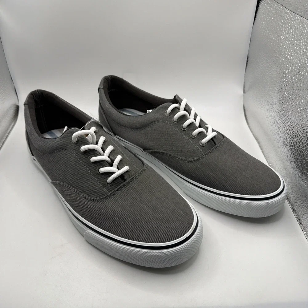 Izod Men's Size 10 Rangley Gray Lace-Up Casual Canvas Boat Shoes